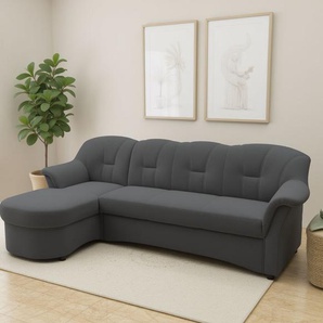 Ecksofa DOMO COLLECTION Flores Schlafsofa, B/T/H: 233/142/86 cm, L-Form, grau (dunkelgrau), B:231cm H:84cm T:142cm, 100% Polyester, Sofas, wahlweise mit Bettfunktion, wahlweise mit Federkern, auch in Leder, Topseller