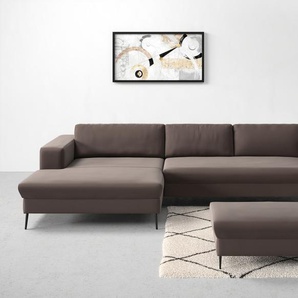 Ecksofa DOMO COLLECTION Modica L-Form Sofas Gr. B/H/T: 329 cm x 81 cm x 173 cm, Samtoptik, Recamiere links, grau (taupe) Ecksofas
