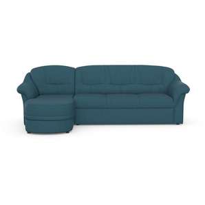 Ecksofa DOMO COLLECTION Montana L-Form Sofas Gr. B/H/T: 234 cm x 84 cm x 142 cm, Struktur weich, Recamiere links, mit Bettfunktion, blau (petrol) Ecksofas