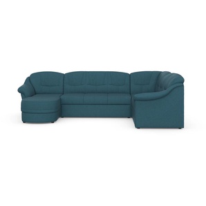 Ecksofa DOMO COLLECTION Montana Sofas Gr. B/H/T: 234 cm x 84 cm x 142 cm, Struktur weich, Recamiere links, mit Bettfunktion, blau (petrol) Ecksofas