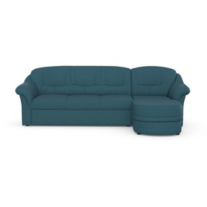 Ecksofa DOMO COLLECTION Montana Sofas Gr. B/H/T: 234 cm x 84 cm x 142 cm, Struktur weich, Recamiere rechts, mit Bettfunktion, blau (petrol) Ecksofas