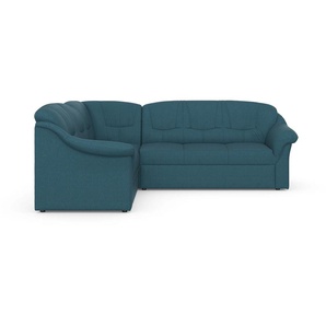 Ecksofa DOMO COLLECTION Montana Sofas Gr. B/H/T: 234 cm x 84 cm x 185 cm, Struktur weich, langer Schenkel links, ohne Bettfunktion, blau (petrol) Ecksofas