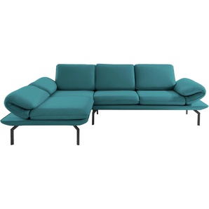 Ecksofa DOMO COLLECTION New York Sofas Gr. B/H/T: 270 cm x 83 cm x 94 cm, Struktur grob, Recamiere links, mit Armteilverstellung-mit Rückenverstellung, blau (petrol) Ecksofas