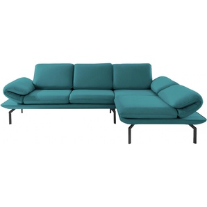 Ecksofa DOMO COLLECTION New York Sofas Gr. B/H/T: 270 cm x 83 cm x 94 cm, Struktur grob, Recamiere rechts, mit Armteilverstellung-mit Rückenverstellung, blau (petrol) Ecksofas