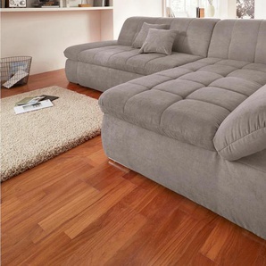 Ecksofa DOMO COLLECTION NMoric XXL, B/T/H: 300/172/80cm, L-Form, grau (taupe), B:300cm H:80cm T:172cm, Chenille (85% Polyester, 15% Acryl), Luxus-Microfaser (100% Polyester), Struktur ( 100% Polyester), Microfaser PRIMABELLE (100% Polyester), Sofas,