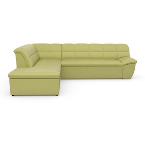 Ecksofa DOMO COLLECTION Splash L-Form Sofas Gr. B/H/T: 271 cm x 76 cm x 232 cm, Webstoff, Ottomane links, mit Bettfunktion, gelb (gelb, grün) Ecksofas