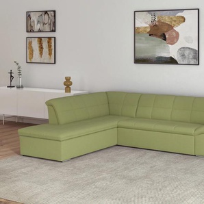 Ecksofa DOMO COLLECTION Splash L-Form Sofas Gr. B/H/T: 271 cm x 76 cm x 232 cm, Webstoff, Ottomane links, mit Bettfunktion, gelb (gelb, grün) Ecksofas wahlweise mit Bettfunktion