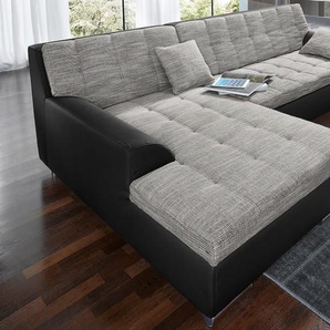 Ecksofa DOMO COLLECTION Treviso Sofas Gr. B/H/T: 267 cm x 83 cm x 178 cm, Microfaser PRIMABELLE-Struktur, Recamiere links, ohne Bettfunktion, schwarz (schwarz, pepper) Ecksofas wahlweise mit Bettfunktion, auch in Cord