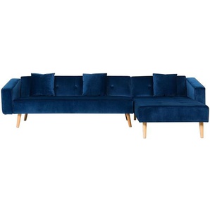Ecksofa Dunkelblau Samtstoff L-Förmig Linksseitig Schlaffunktion Modern Wohnzimmer
