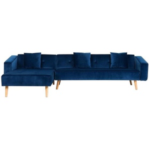 Ecksofa Dunkelblau Samtstoff L-Förmig Rechtsseitig Schlaffunktion Modern Wohnzimmer