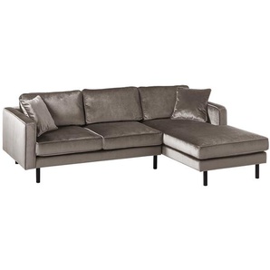 Ecksofa Samt Braun/Muskat Webstoff 240 x 81 x 164cm Longchair davorstehend rechts ohne Hocker Glamour