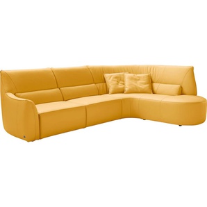 Ecksofa EGOITALIANO Puffy Sofas Gr. B/H/T: 330 cm x 88 cm x 205 cm, Leder BULL, Ottomane rechts, Ohne Rela x funktion, gelb Leder-Ecksofas