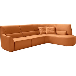Ecksofa EGOITALIANO Puffy Sofas Gr. B/H/T: 330 cm x 88 cm x 205 cm, Leder BULL, Ottomane rechts, Ohne Rela x funktion, orange Leder-Ecksofas