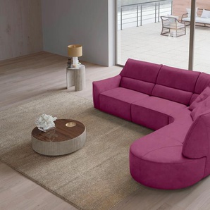 Ecksofa EGOITALIANO Puffy Sofas Gr. B/H/T: 330 cm x 88 cm x 205 cm, Lu x us-Microfaser BLUSH, Ottomane rechts, Ohne Rela x funktion, pink (fuchsia) Ecksofas