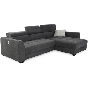 Ecksofa elektrisch ausfahrbar verstellbar Couch Kopflehne Bettkasten Dunkelgrau / 15409