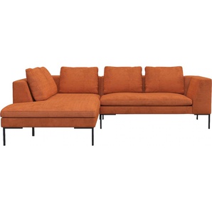 Ecksofa FLEXLUX Loano Sofas Gr. B/H/T: 255 cm x 86 cm x 230 cm, Struktur, lange Ottomane links, orange (burned orange) Ecksofas