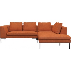Ecksofa FLEXLUX Loano Sofas Gr. B/H/T: 255 cm x 86 cm x 230 cm, Struktur, lange Ottomane rechts, orange (burned orange) Ecksofas
