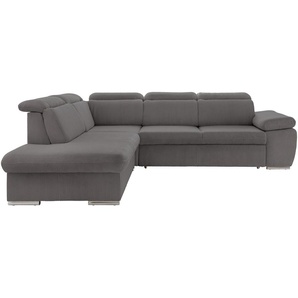 Ecksofa Gästebett Stauraum Kopfstütze Couch Ottomane links Cord Dunkelgrau / 17219