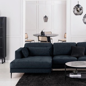 Ecksofa mit Longchair Blau Microfaser Cori 275 x 70 x 168cm Longchair davorstehend links mit Schlaffunktion Skandi