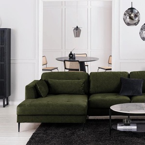 Ecksofa mit Longchair Grün Microfaser Cori 275 x 70 x 168cm Longchair davorstehend links mit Schlaffunktion Skandi