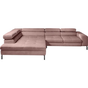 Ecksofa GALLERY M BRANDED BY MUSTERRING Felicia Due L-Form Sofas Gr. B/H/T: 312 cm x 69 cm x 216 cm, Feincord, mega-Recamiere links, mit Sitzvorzug motorisch, rosa (altrosa) Ecksofas