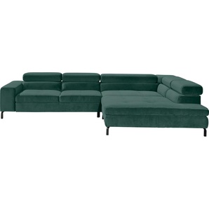 Ecksofa GALLERY M BRANDED BY MUSTERRING Felicia Due L-Form Sofas Gr. B/H/T: 312 cm x 72 cm x 216 cm, Velours, mega-Recamiere rechts, ohne Sitzvorzug, grün (smaragd) Ecksofas