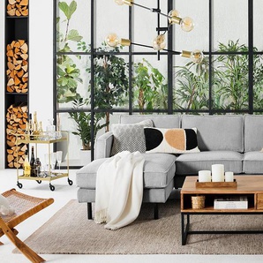 Ecksofa Grau Cordstoff Poppy 236 x 81 x 164cm Longchair davorstehend links ohne Schlaffunktion Boho