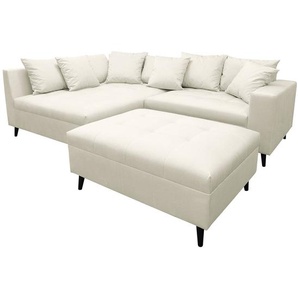 Ecksofa PRUNO mit Hocker Grau/Lichtgrau Microfaser Faria 247 x 80 x 174cm Ottomane davorstehend links Modern