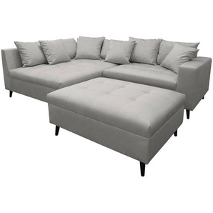 Ecksofa PRUNO mit Hocker Grau/Grau Microfaser Faria 247 x 80 x 174cm Ottomane davorstehend links Modern