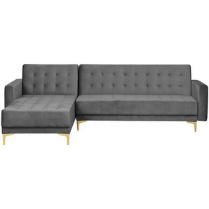 Ecksofa Grau Samtstoff L-Förmig Rechtsseitig Schlaffunktion Klassisch Wohnzimmer