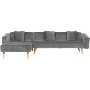 Ecksofa Grau Samtstoff L-Förmig Rechtsseitig Schlaffunktion Modern Wohnzimmer