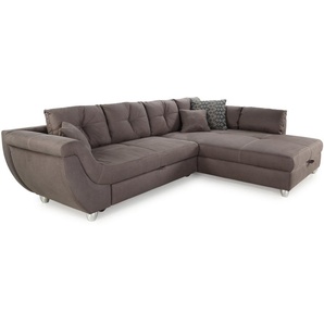 Ecksofa groß mit Rutschen-Armlehne Schlaffunktion Bettkasten Couch in Braun / 15231