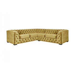 Chesterfield-Sofa GUIDO MARIA KRETSCHMER HOME&LIVING KALINA Sofas Gr. B/H/T: 247 cm x 67 cm x 227 cm, Samtvelours, Ottomane rechts, goldfarben (gold) Chesterfieldsofas hochwertige Chesterfield-Ausführung