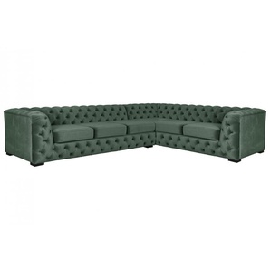 Chesterfield-Sofa GUIDO MARIA KRETSCHMER HOME&LIVING KALINA Sofas Gr. B/H/T: 307 cm x 67 cm x 227 cm, Samtvelours, Ottomane links, grün (dunkelgrün) Chesterfieldsofas hochwertig Chesterfield-Ausführung