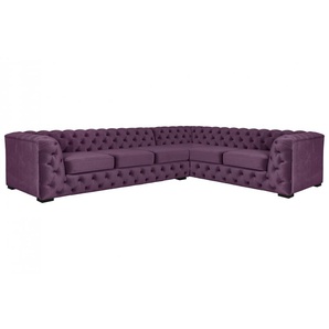 Chesterfield-Sofa GUIDO MARIA KRETSCHMER HOME&LIVING KALINA Sofas Gr. B/H/T: 307 cm x 67 cm x 227 cm, Samtvelours, Ottomane links, lila (aubergine) Chesterfieldsofas hochwertig Chesterfield-Ausführung