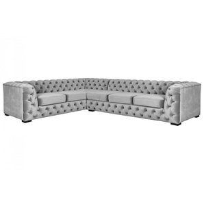 Chesterfield-Sofa GUIDO MARIA KRETSCHMER HOME&LIVING KALINA Sofas Gr. B/H/T: 307 cm x 67 cm x 227 cm, Samtvelours, Ottomane rechts, grau Chesterfieldsofas hochwertig Chesterfield-Ausführung