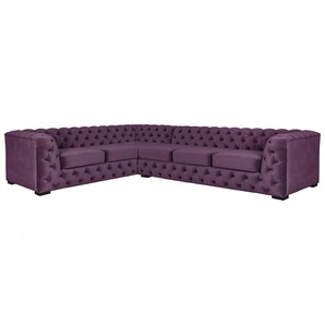 Chesterfield-Sofa GUIDO MARIA KRETSCHMER HOME&LIVING KALINA Sofas Gr. B/H/T: 307 cm x 67 cm x 227 cm, Samtvelours, Ottomane rechts, lila (aubergine) Chesterfieldsofas hochwertig Chesterfield-Ausführung
