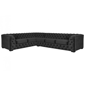 Chesterfield-Sofa GUIDO MARIA KRETSCHMER HOME&LIVING KALINA Sofas Gr. B/H/T: 307 cm x 67 cm x 227 cm, Samtvelours, Ottomane rechts, schwarz Chesterfieldsofas hochwertig Chesterfield-Ausführung