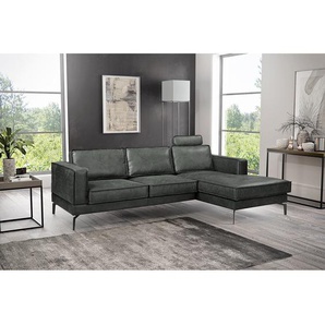 Ecksofa mit Longchair Grau Microfaser Yaka 244 x 81 x 168cm Longchair davorstehend rechts Modern