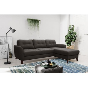 Ecksofa Heimari I Braun/Dunkelbraun Echtleder Mabel 238 x 82 x 168cm Longchair davorstehend rechts mit Schlaffunktion Modern
