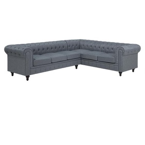 Ecksofa Hellgrau Polsterbezug L-Förmig Linksseitig Chesterfield Stil Glamourös Wohnzimmer