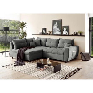 Ecksofa Holton Grau/Dunkelgrau Microfaser Ranu 248 x 87 x 176cm Longchair davorstehend links ohne Hocker Modern