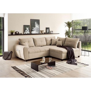 Ecksofa Holton I Beige Microfaser Ranu 248 x 87 x 176cm Longchair davorstehend rechts Modern
