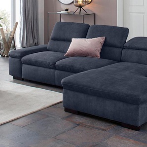 Ecksofa HOME AFFAIRE Alberto L-Form, blau (dunkelblau), B:286cm H:73cm T:174cm, 100% Polyester, Luxus-Microfaser ALTARA NUBUCK (100% Polyester), Luxus-Microfaser weich (90% Polyester, 10% Polyamid), Microfaser Antiklederoptik, Sofas, mit