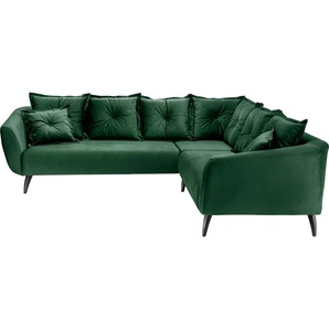 Ecksofa HOME AFFAIRE Baggio L-Form Sofas Gr. B/H/T: 276 cm x 94 cm x 247 cm, Velours, langer Schenkel links, grün (dunkelgrün) Ecksofas