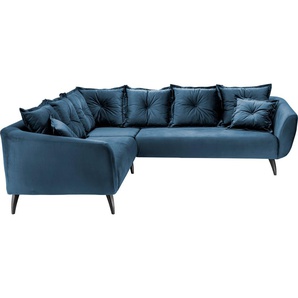 Ecksofa HOME AFFAIRE Baggio L-Form Sofas Gr. B/H/T: 276 cm x 94 cm x 247 cm, Velours, langer Schenkel rechts, blau (dunkelblau) Ecksofas