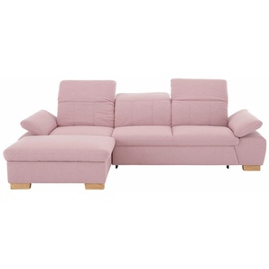 Ecksofa HOME AFFAIRE Bergamo Sofas Gr. B/H/T: 290 cm x 77 cm x 186 cm, Struktur fein, Recamiere links, mit Bettfunktion-mit Bettkasten, rosa (rosé) Ecksofas