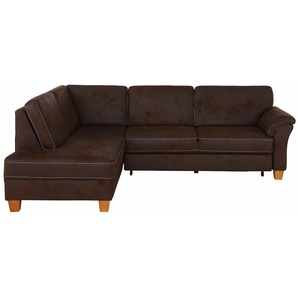 Ecksofa HOME AFFAIRE Borkum L-Form Sofas Gr. B/H/T: 249 cm x 87 cm x 189 cm, Microfaser MELROSE, Ottomane links, ohne Bettfunktion, braun (schoko) Ecksofas mit Federkern, wahlweise Bettfunktion Bestseller