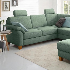 Ecksofa HOME AFFAIRE Borkum L-Form, grün (grün, grau), B:249cm H:87cm T:189cm, Struktur (100% Polyester), Luxus-Microfaser ALTARA NUBUCK (100% Polyester), MELROSE (100% Polyester), Luxus-Microfaser Toro (100% Polyester), Sofas, mit Federkern, wahlweise