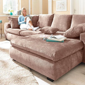 Ecksofa HOME AFFAIRE Cara Mia L-Form, braun (mittelbraun), B:325cm H:87cm T:183cm, Luxus-Microfaser Vintageoptik (100% Polyester), Microfaser Antiklederoptik (100% Polyester), Sofas, wahlweise mit Bettfunktion und Bettkasten, Massivholzfüße, Topseller
